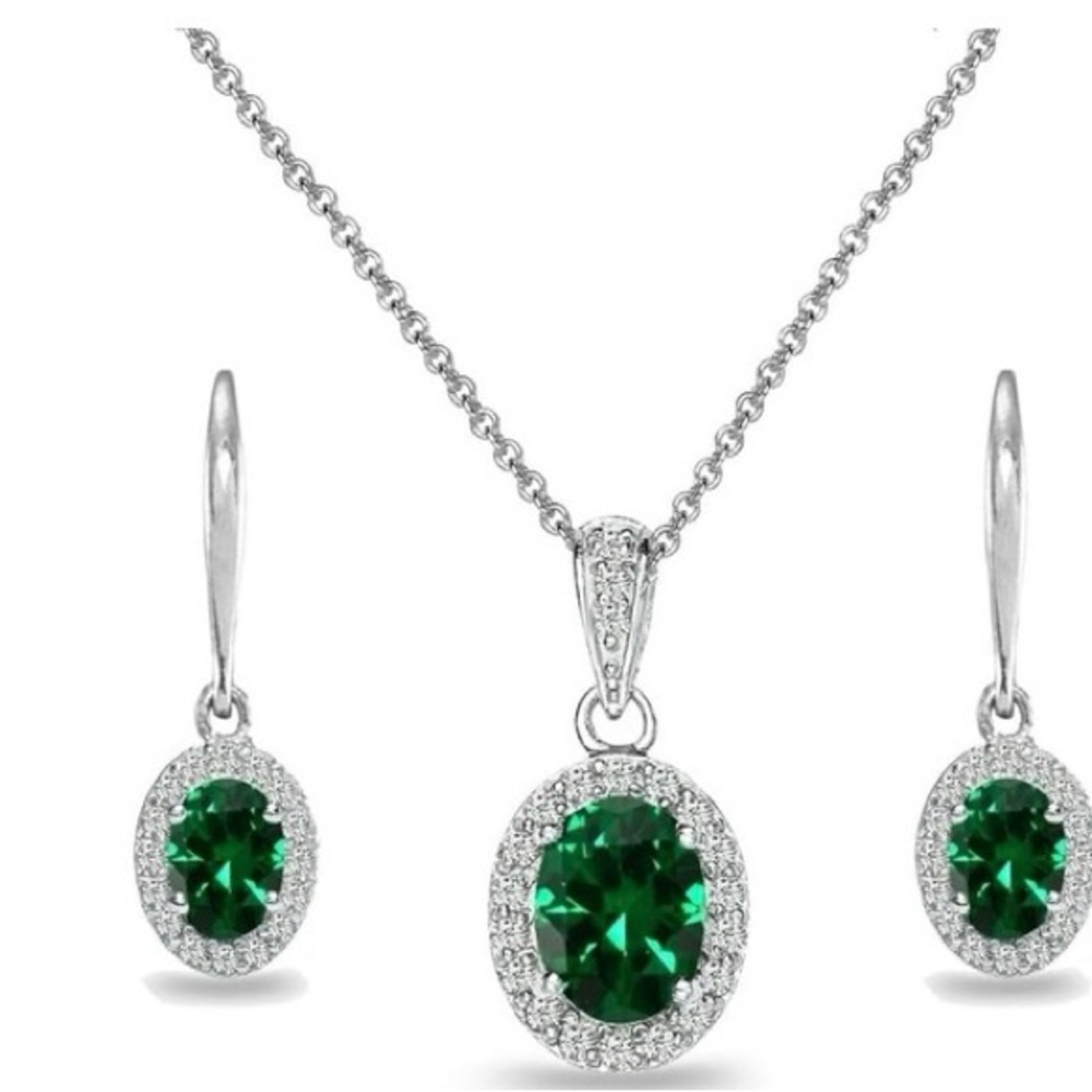 Sterling Silver Necklace and Halo Earrings